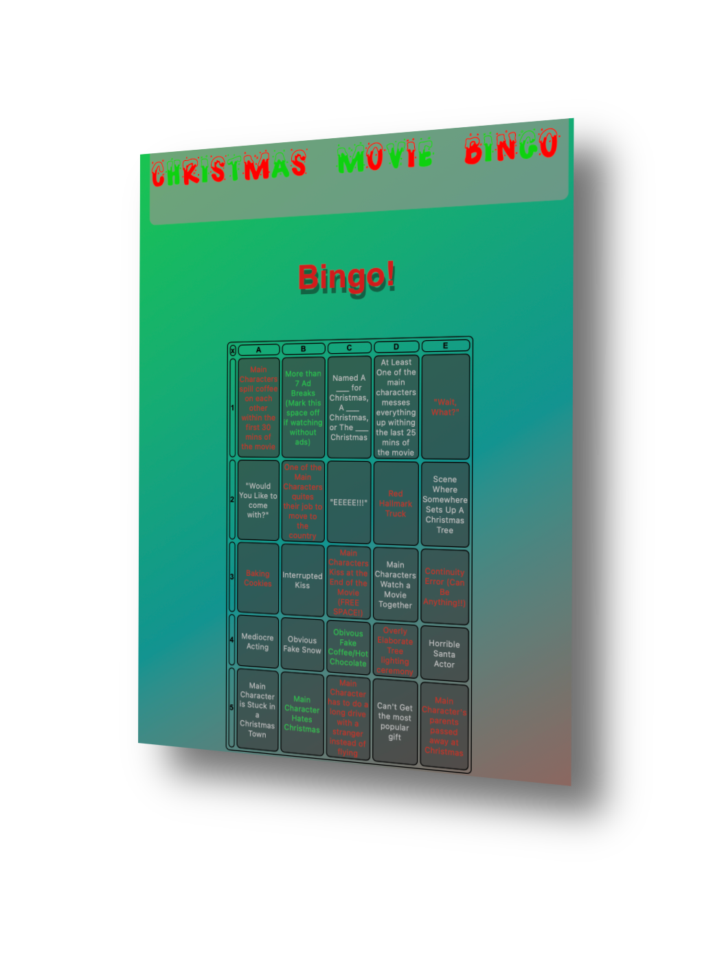 Christmas Movie Bingo Preview